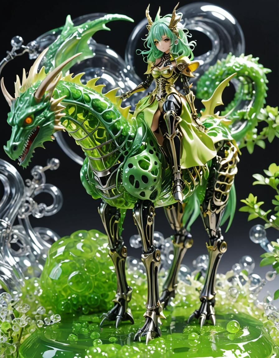 Rainbow Slime Dragon Girl with Metal Skeleton