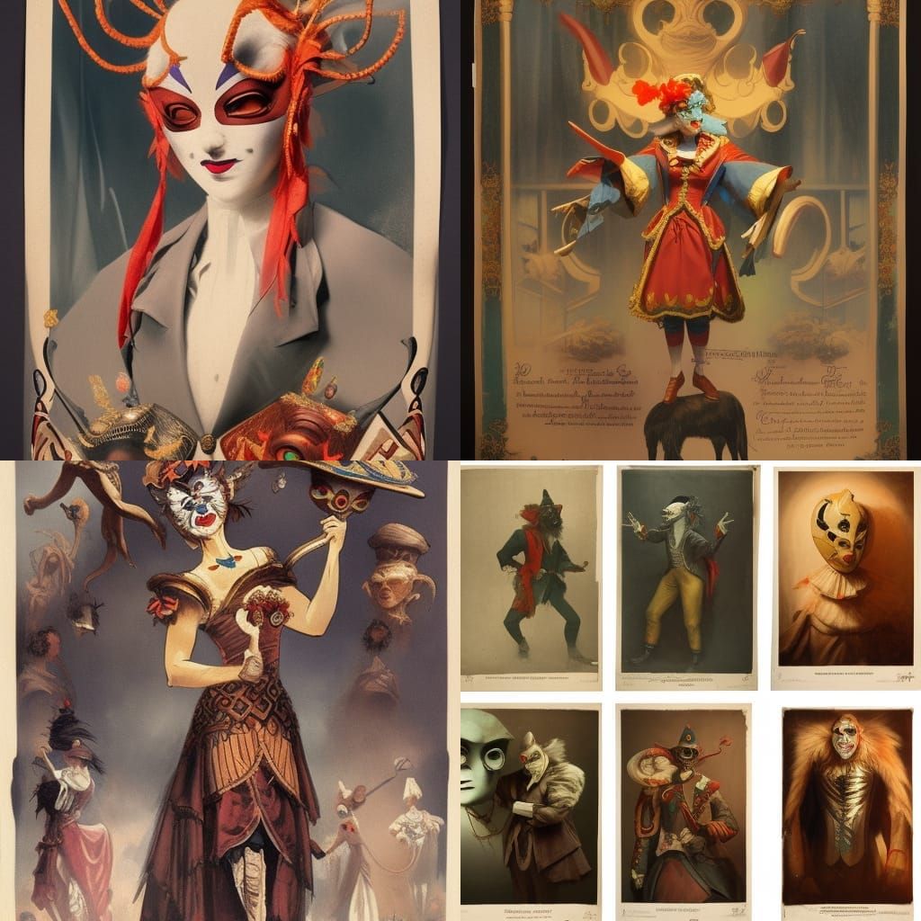 Masquerade Circus Poster with Aristocrats and Clown