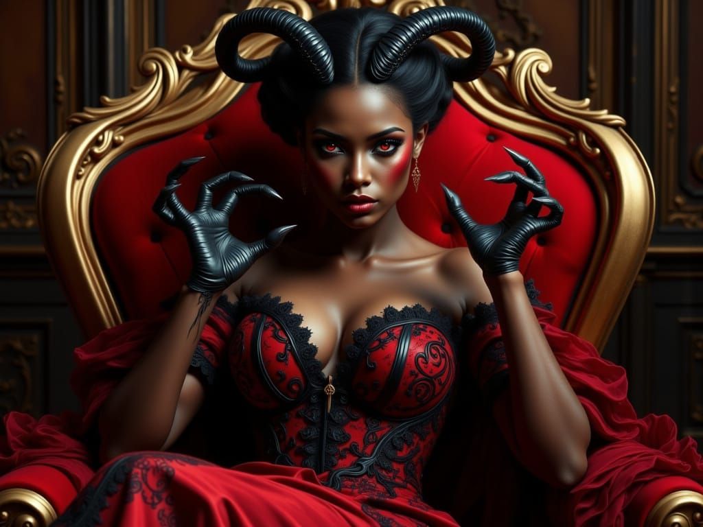 Dark Surrealism: Woman in Red Victorian Gown