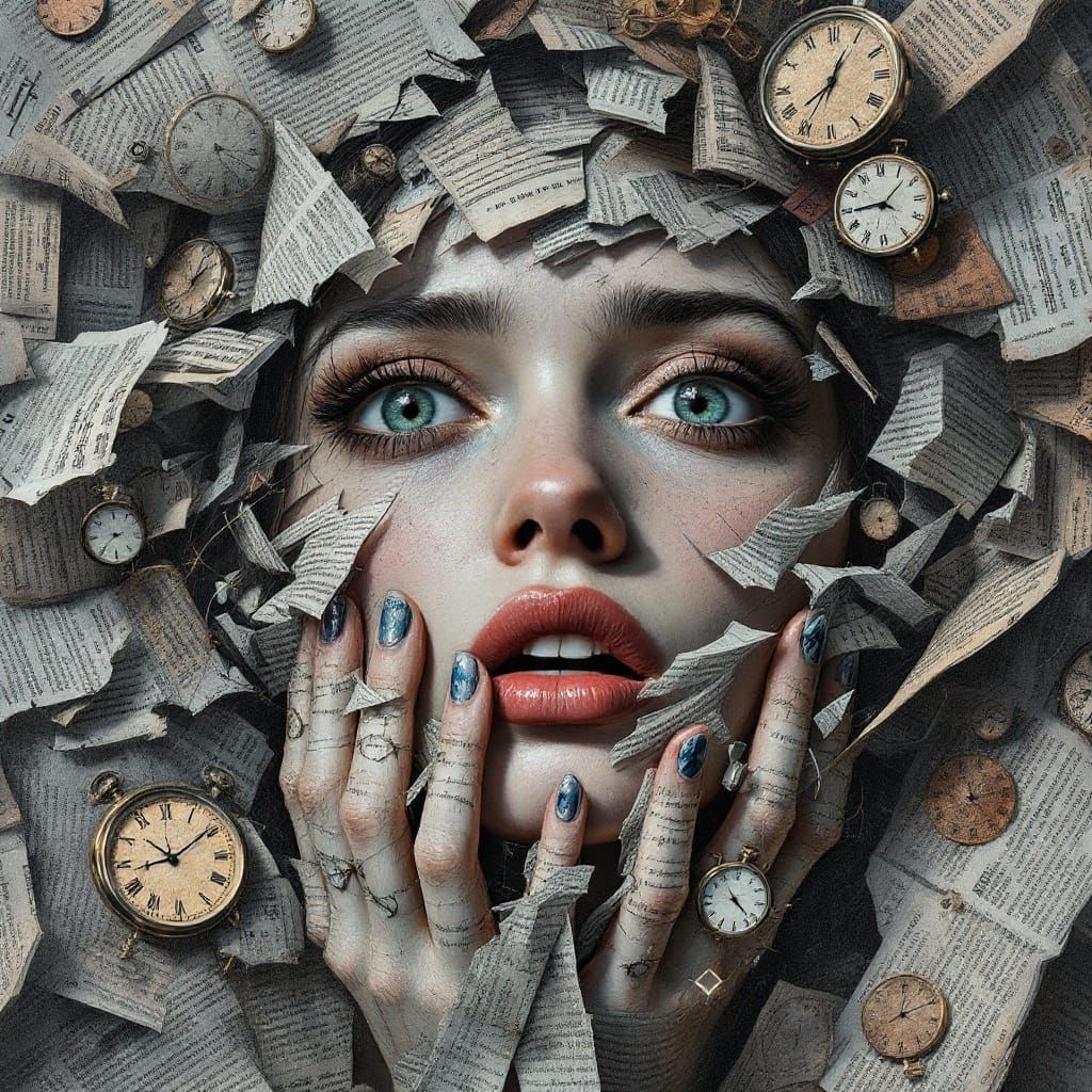 Distressed Female Figure in a Swirling Vortex of Shattered T...