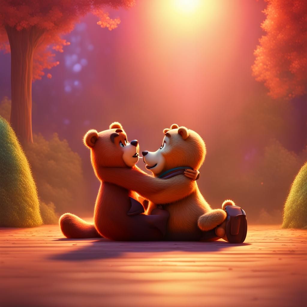 Yogi and Cindy Bear Kiss in Pixar Style