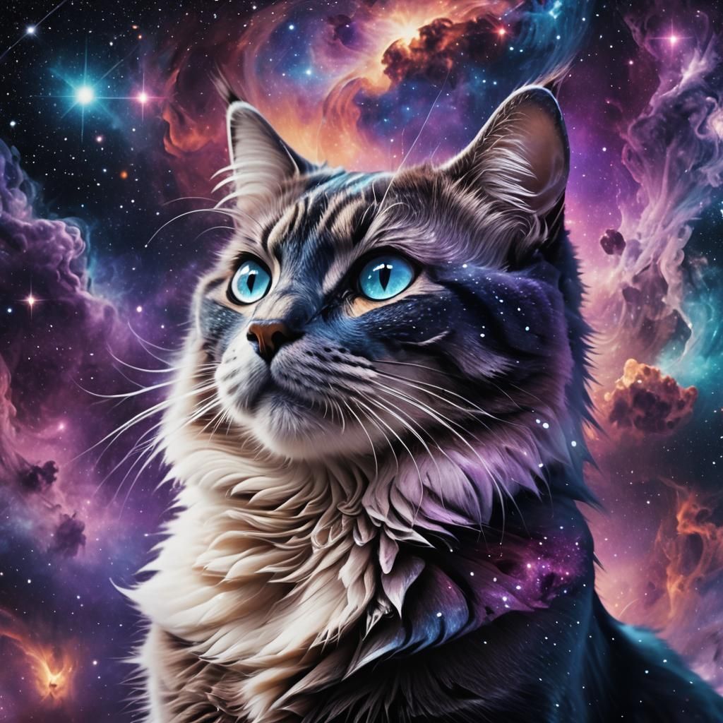 Cosmic Cat Portrait in Surreal Digital Painting Style