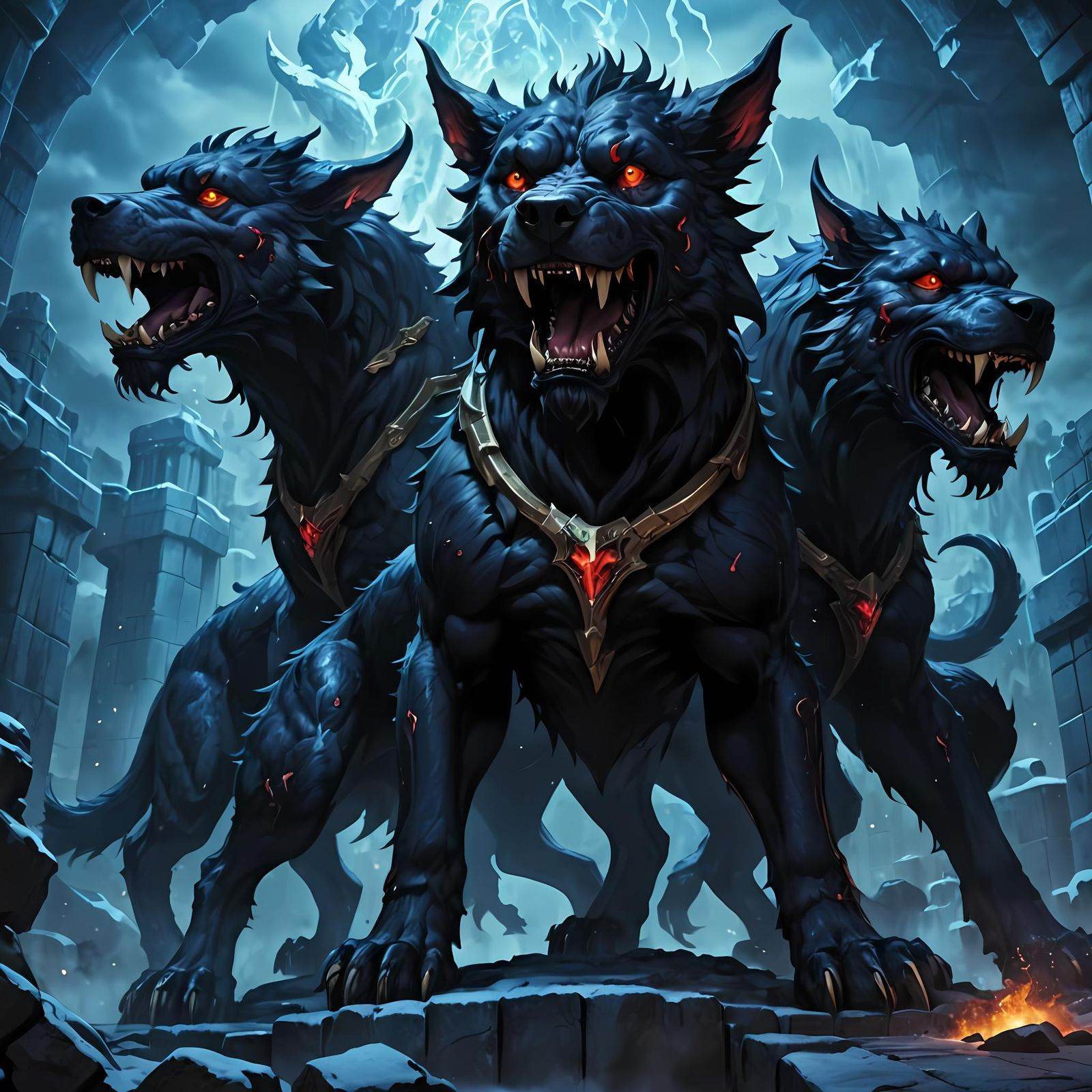 Three-Headed Cerberus Guards Underworld Entrance in Anime St...