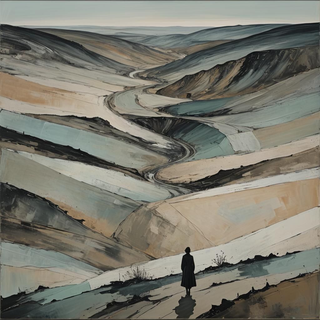 Lost Figure in Abstract Desolate Landscape