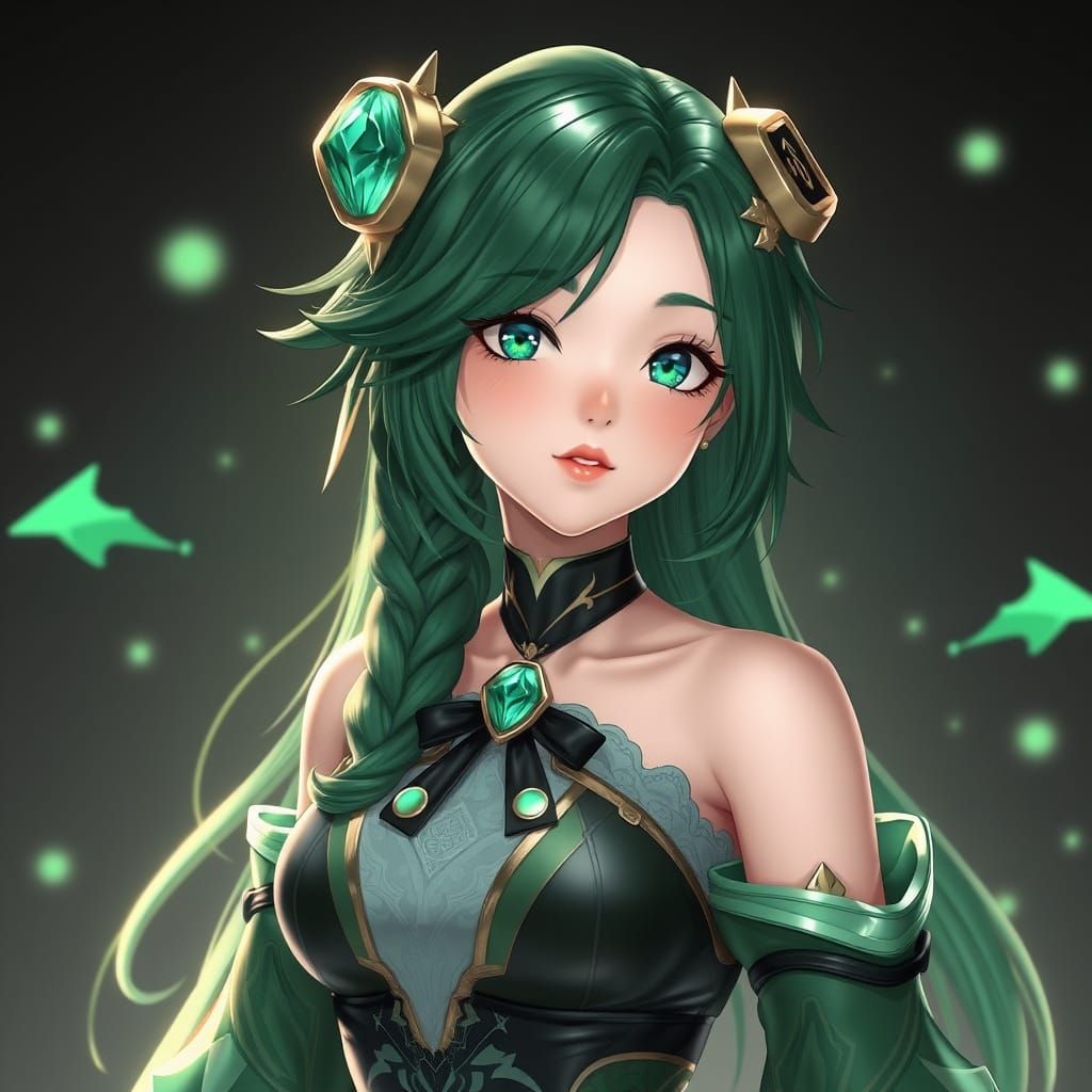 Emerald Anime Goddess in Stunning 3D Detail