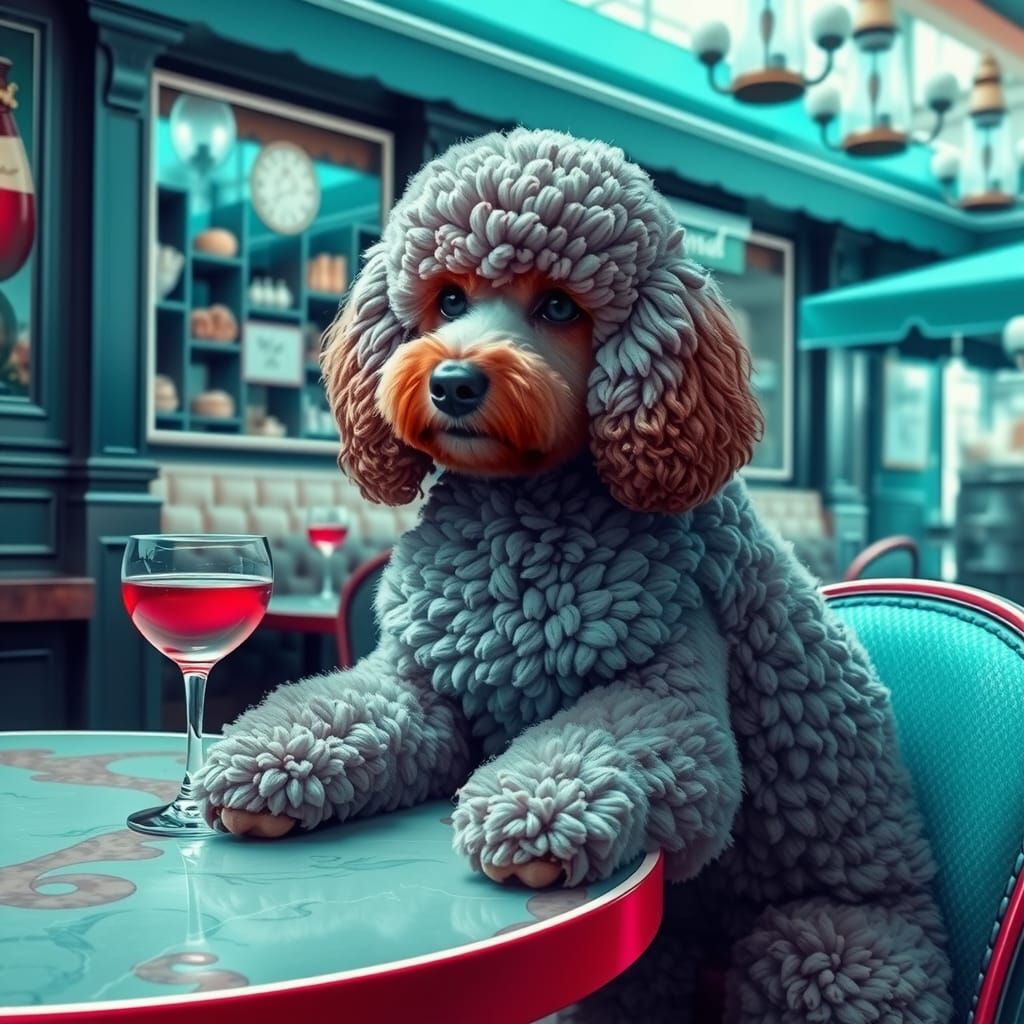 French Poodle Relaxing in Paris with Vivid Colors