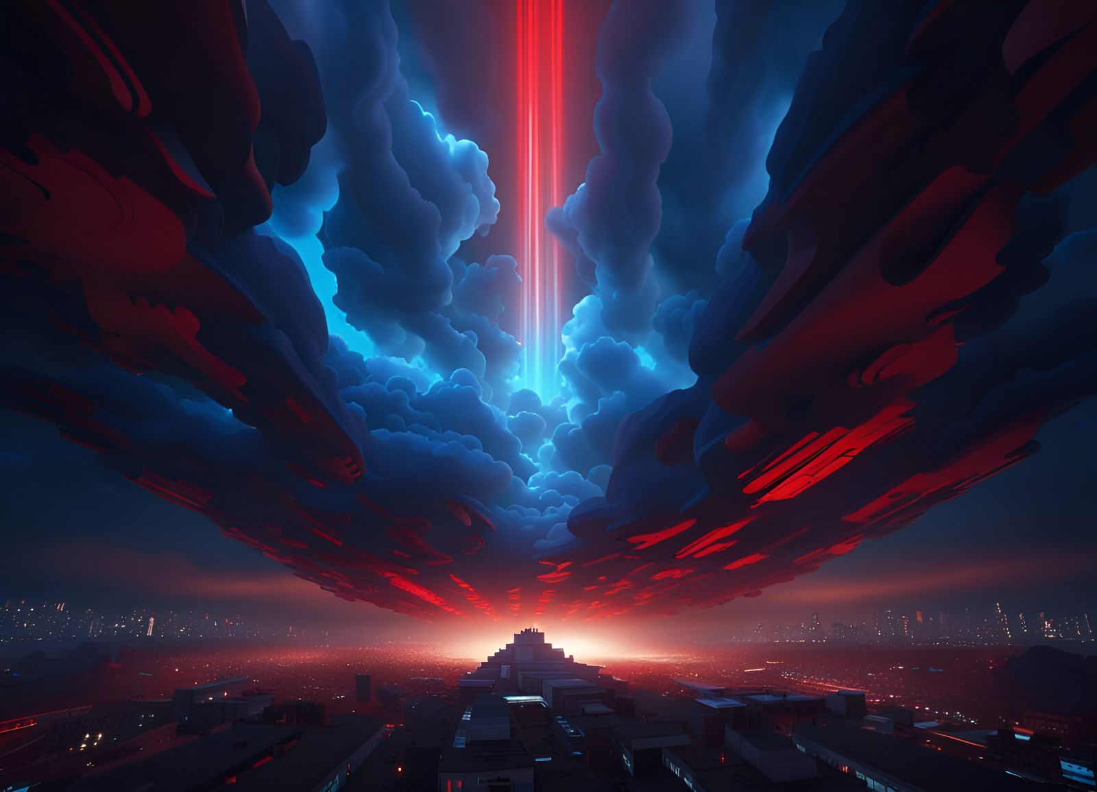 Scarlet Beam Parting Clouds: Digital Vector Art