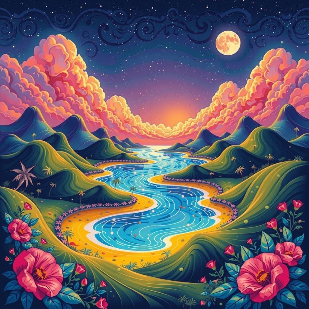 Abstract Tropical Lagoon with Fractal Curves