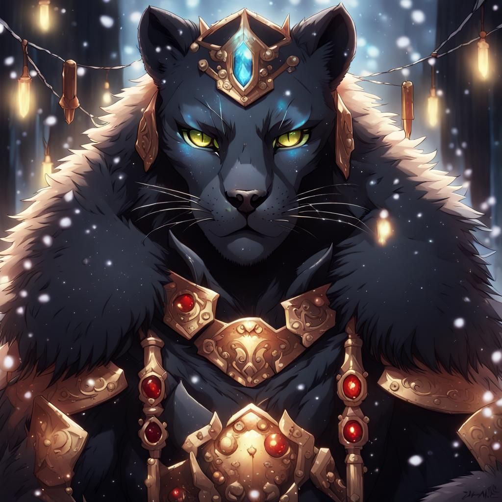 Armored Jaguar Fursona in Snowy Anime Style