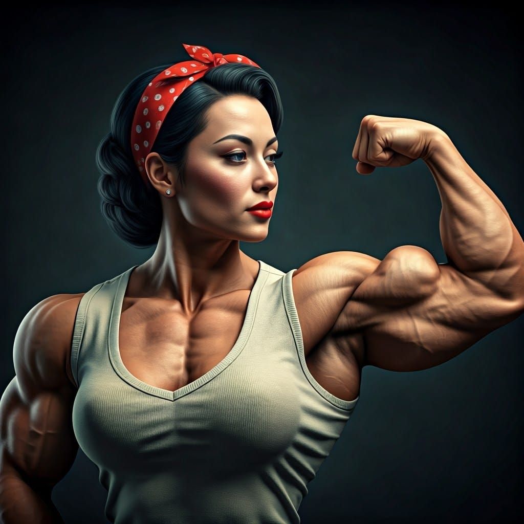 Empowering Hyper-Muscular Pinup Lady in Dramatic Cinematic L...