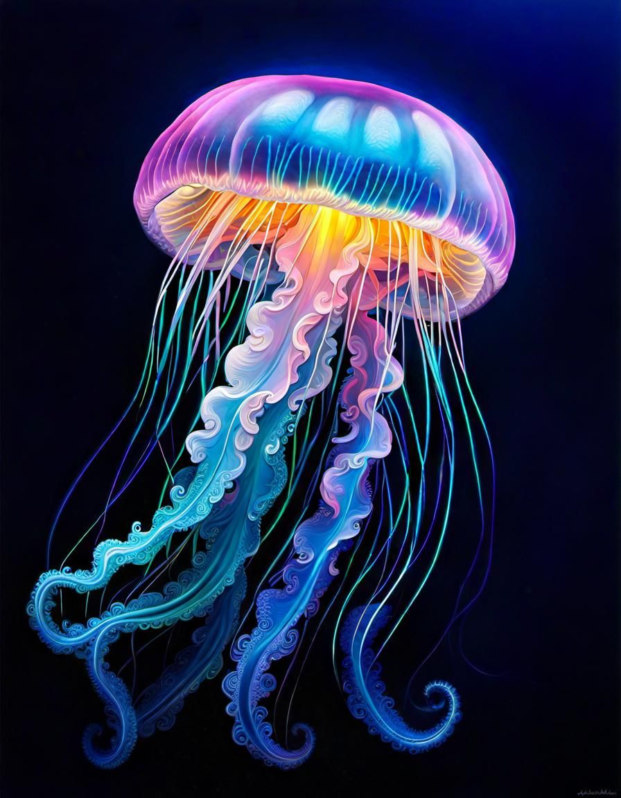 Bioluminescent Jellyfish: Iridescent Carved Masterpiece