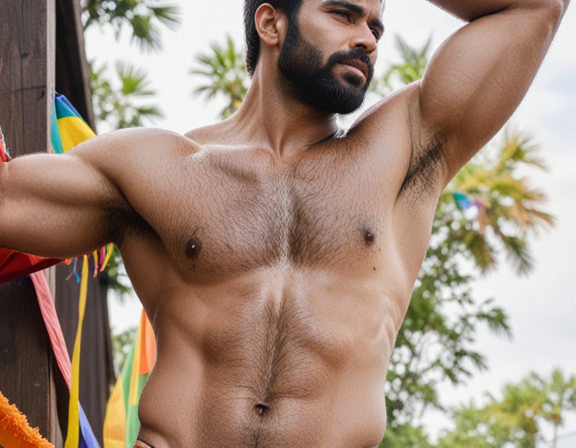 Man Celebrates Pride in Vibrant Rainbow Parade