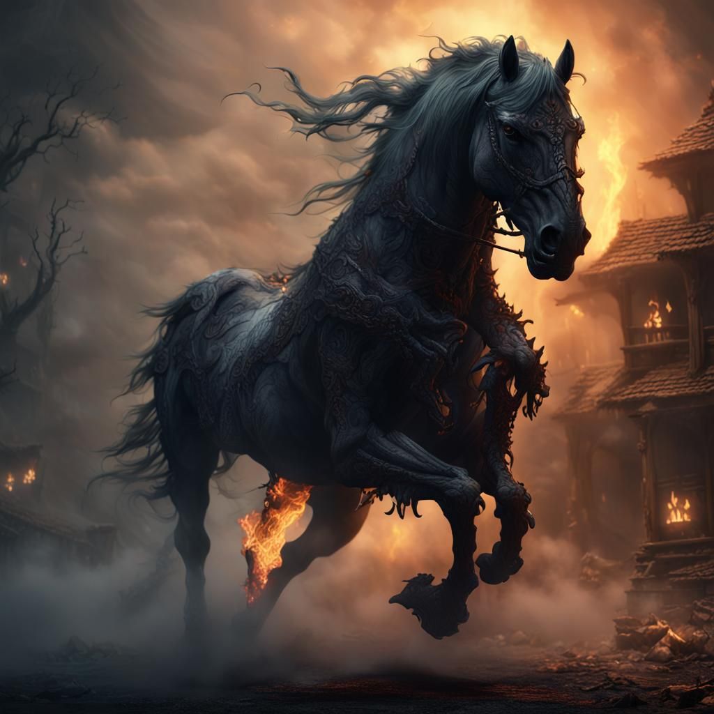 Nightmare Smoke Horse in Fog and Fire