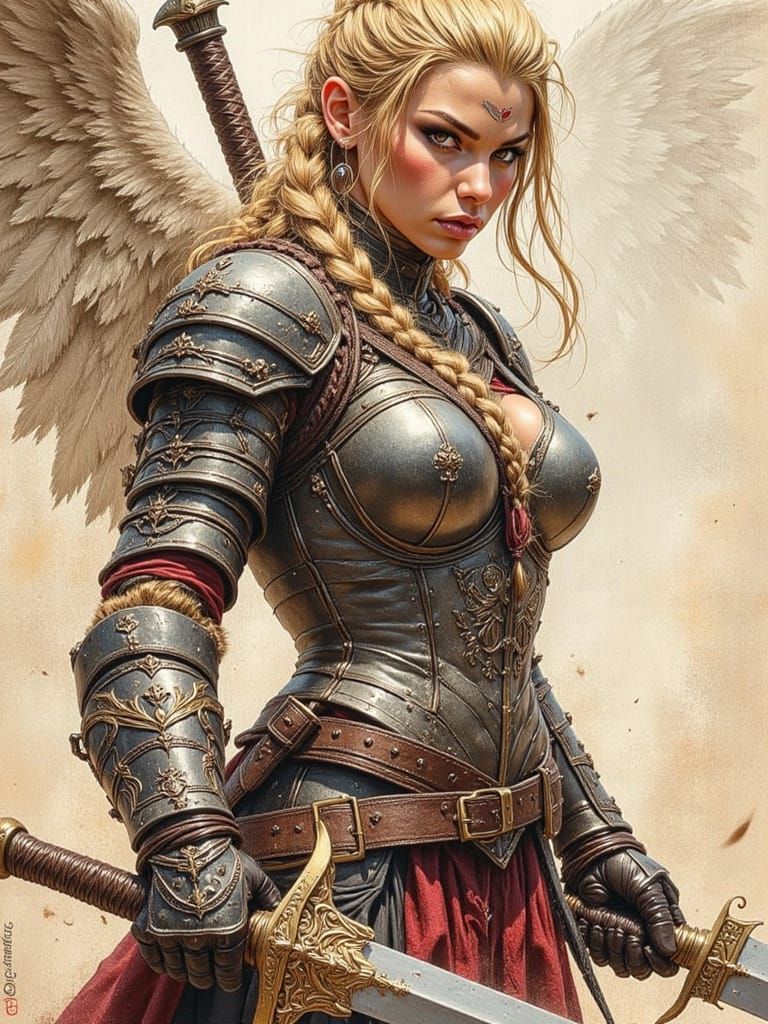 Valkyrie Warrior in Norse-Inspired Comic Book Style