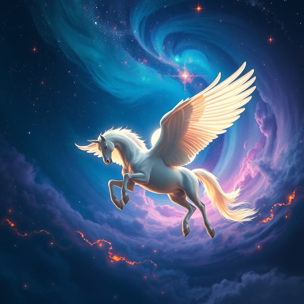 Pegasus Soaring Through Starry Night Sky