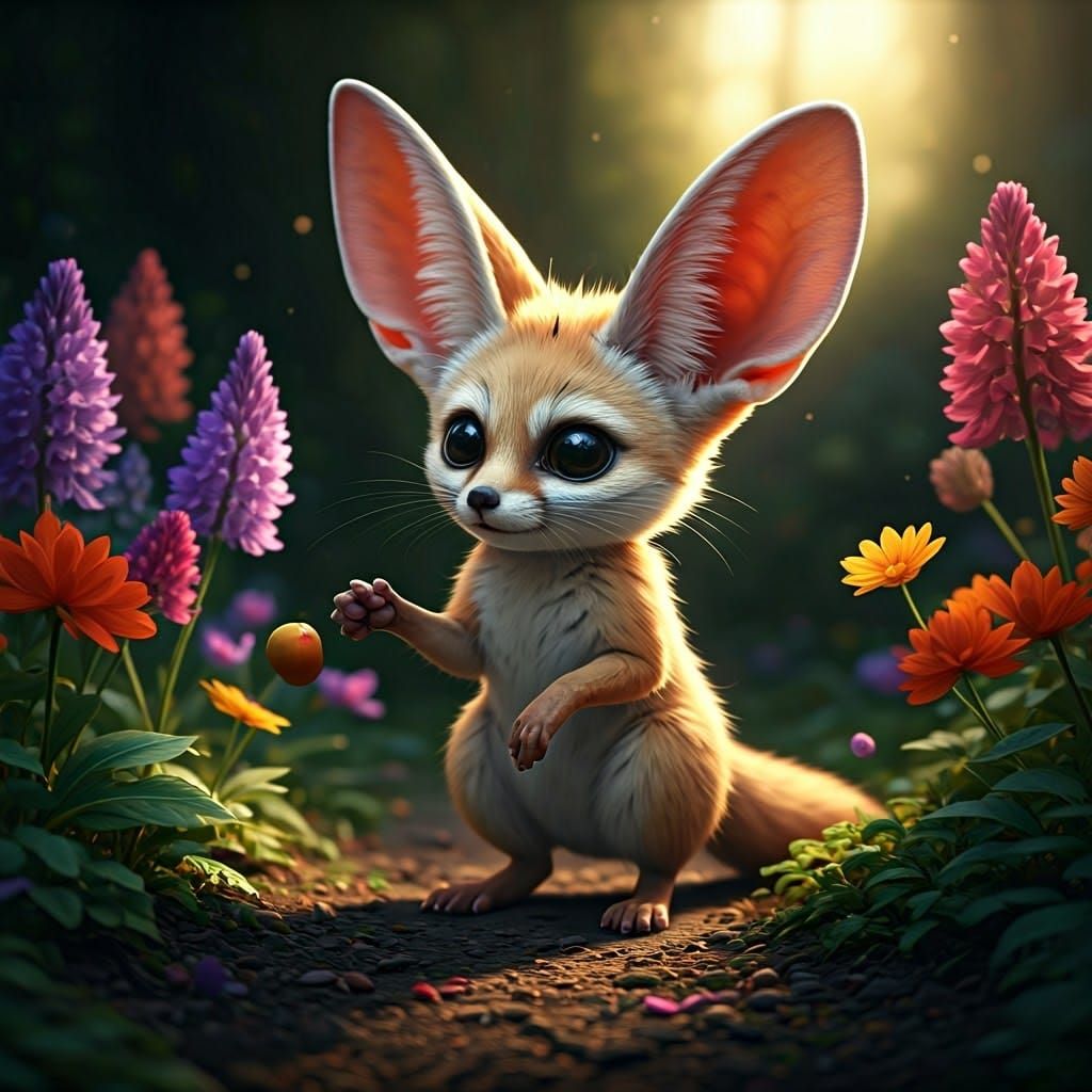 Whimsical Forest Creature in Sun-Drenched Garden