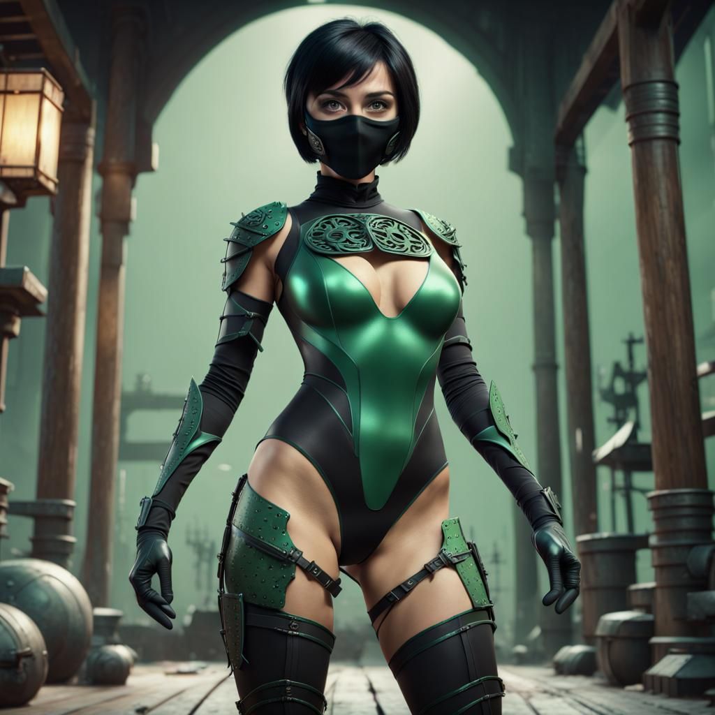 Caucasian Woman as Ninja in Detailed Matte Painting