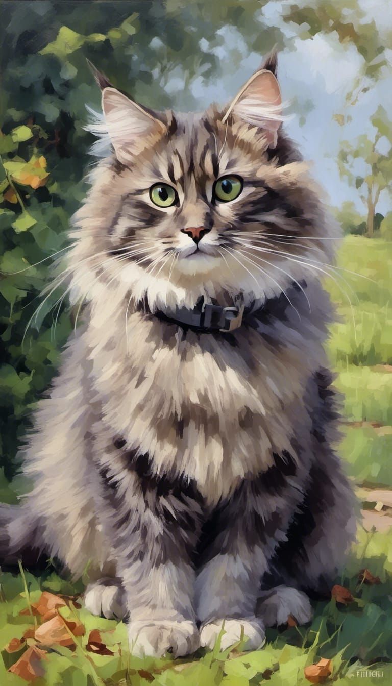 Floki the Siberian Cat Walks Through a Wild Garden