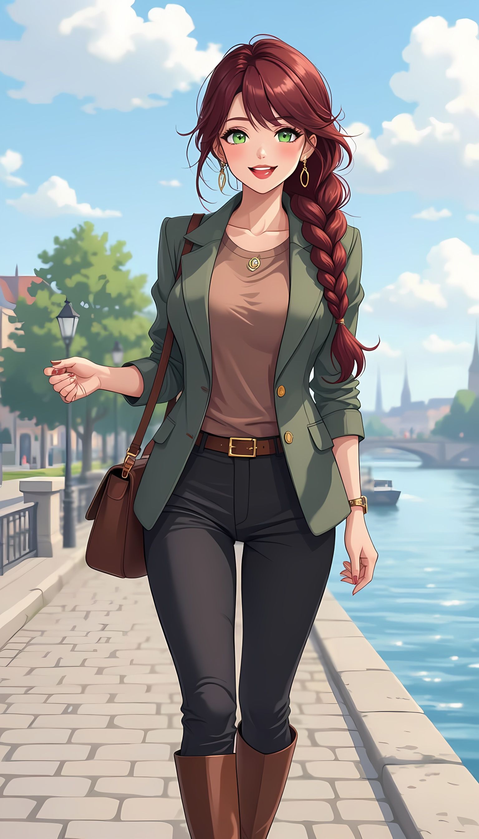 Happy Woman with Braided Hair, Manga Style