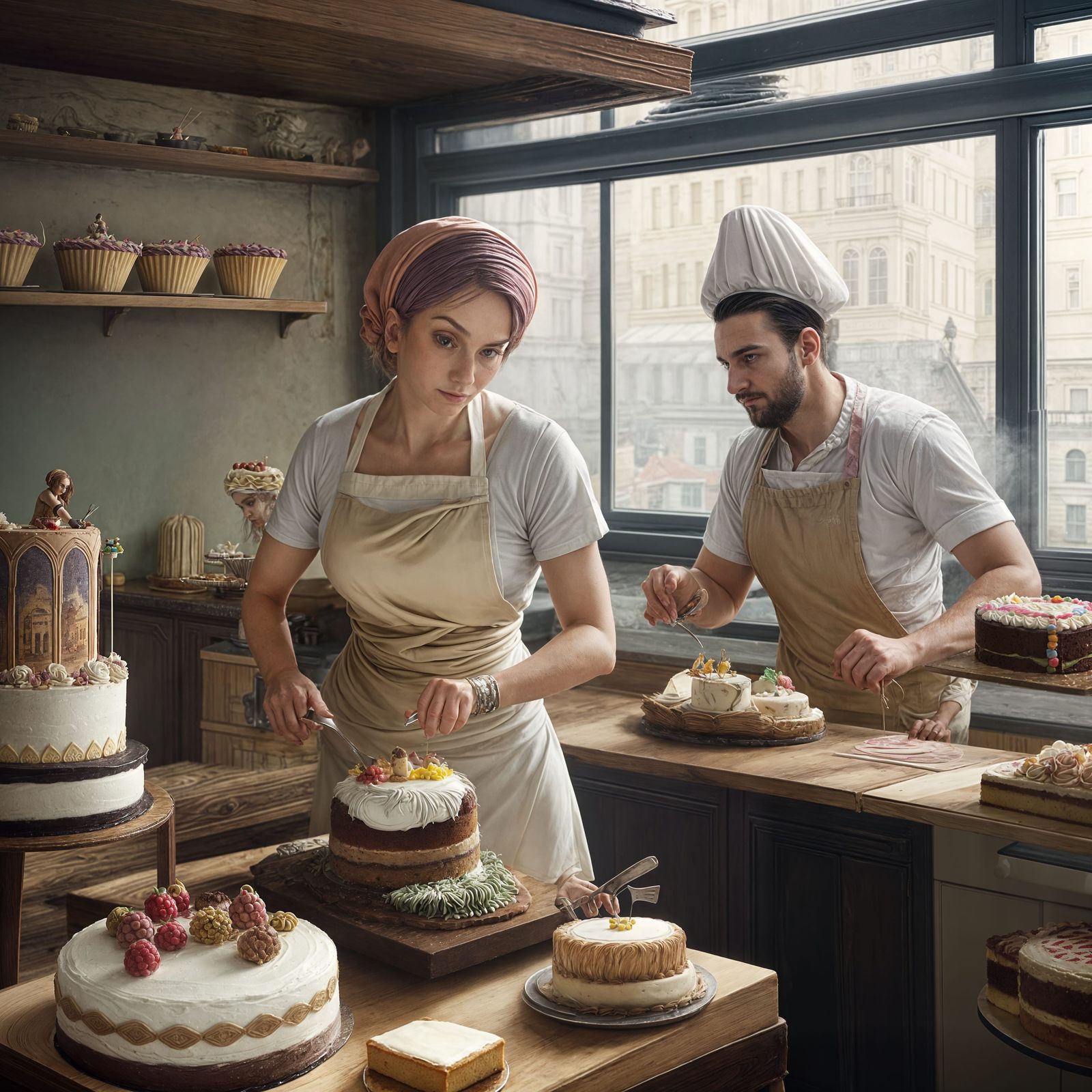 Fauvist Baker in Whimsical City Illustration