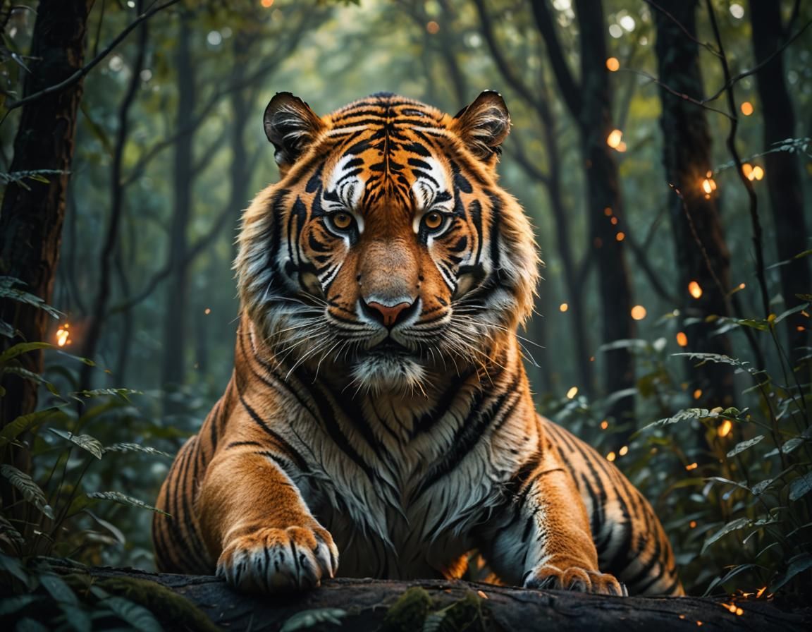 Tiger in Forest with Volumetric Lighting