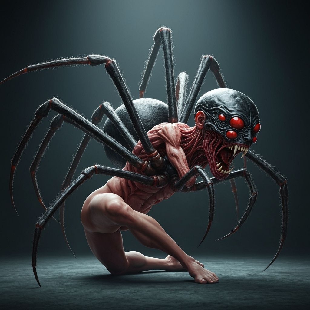 Human Transforms Into Giant Black Widow Spider