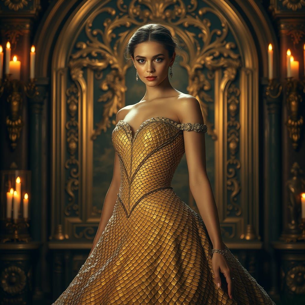 Dragon Scale Gown: Hyperrealistic Princess Portrait