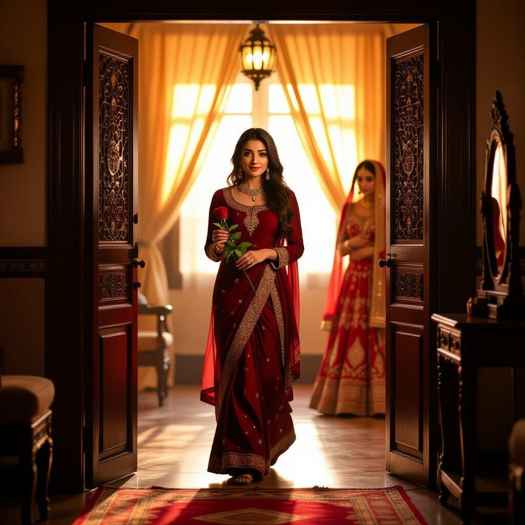 Pakistani Drama Scene: Woman Enters Kotha Room with Rose