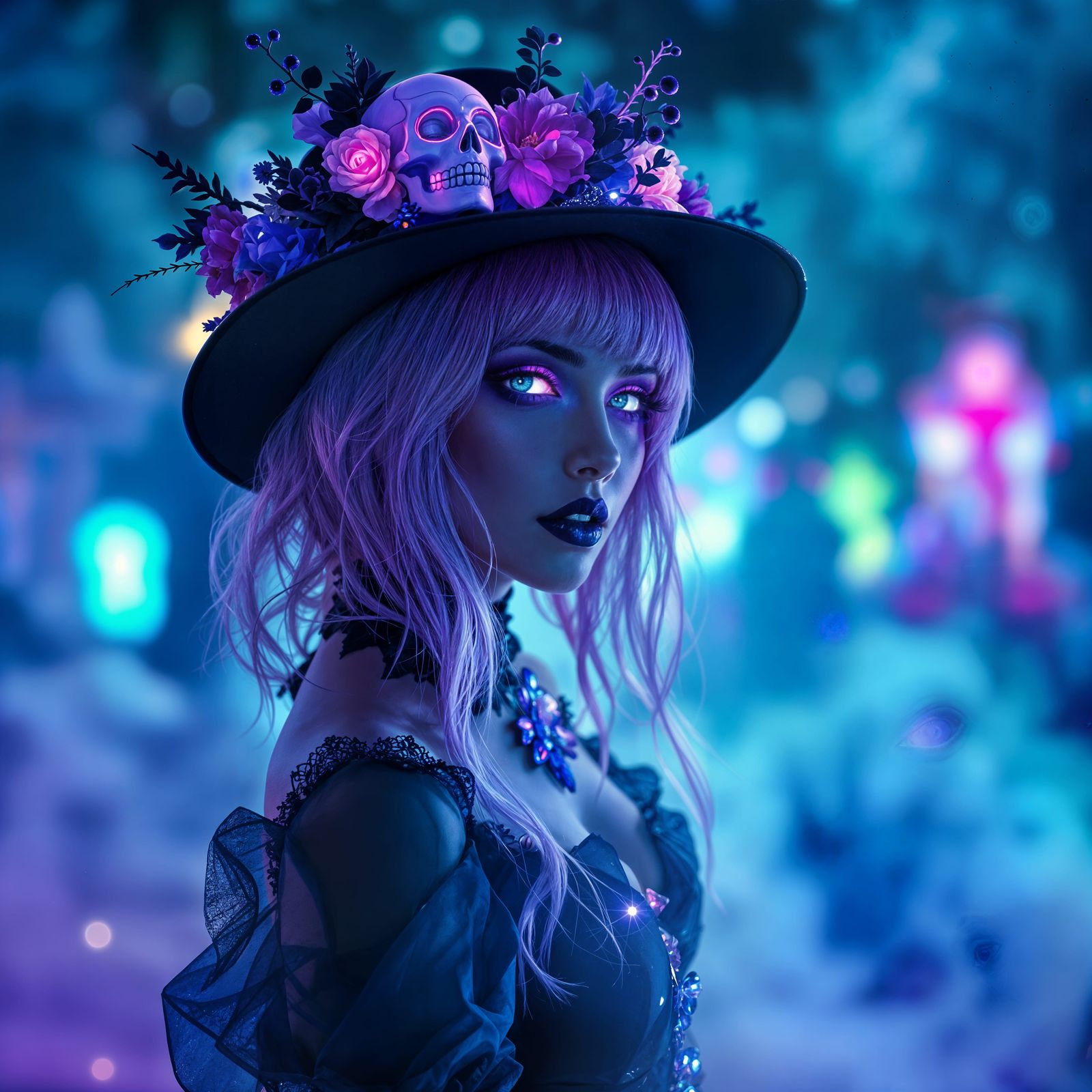 Ethereal Goth Sugar Skull in Vibrant Colors