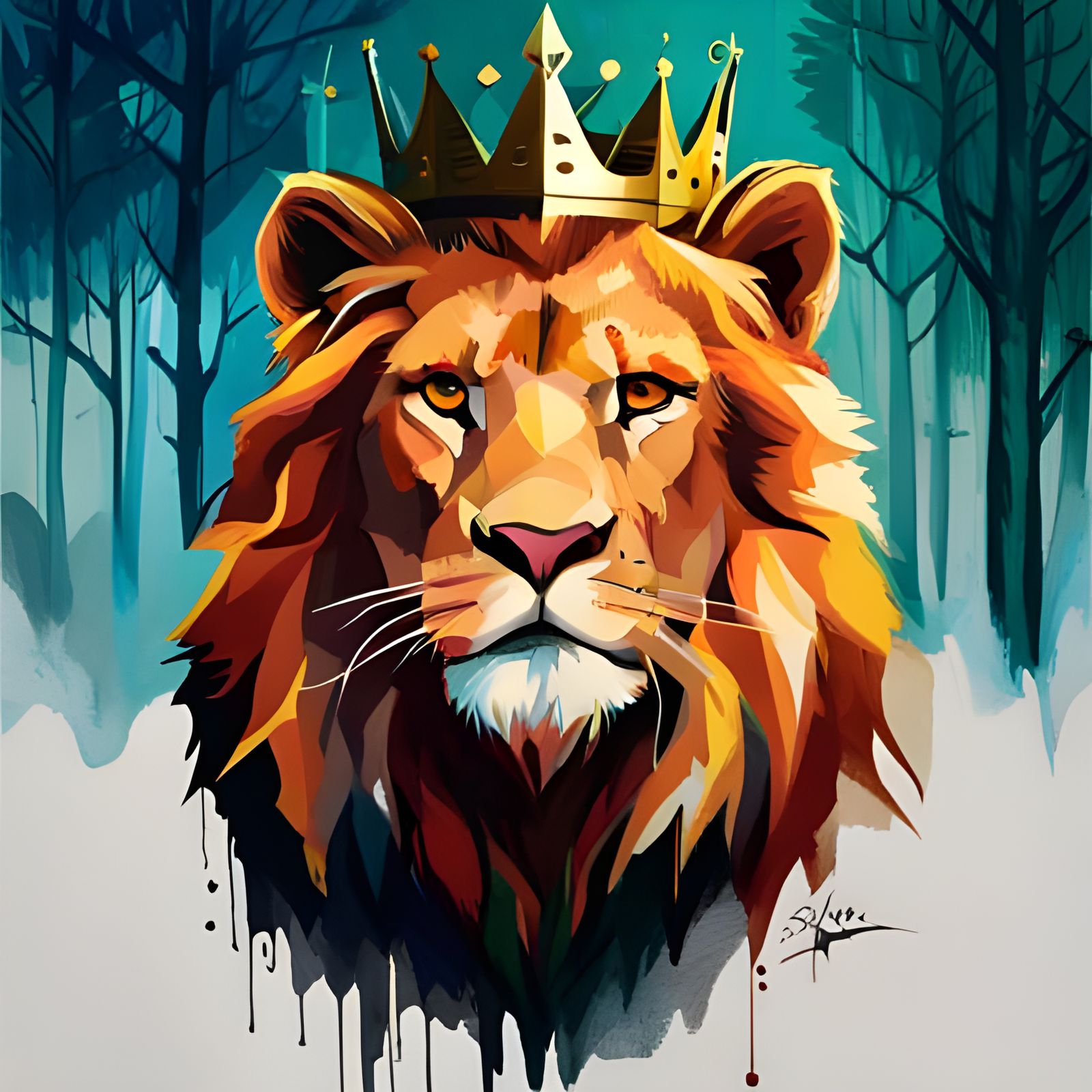 Lion King with Crown: Mixed Media Portrait