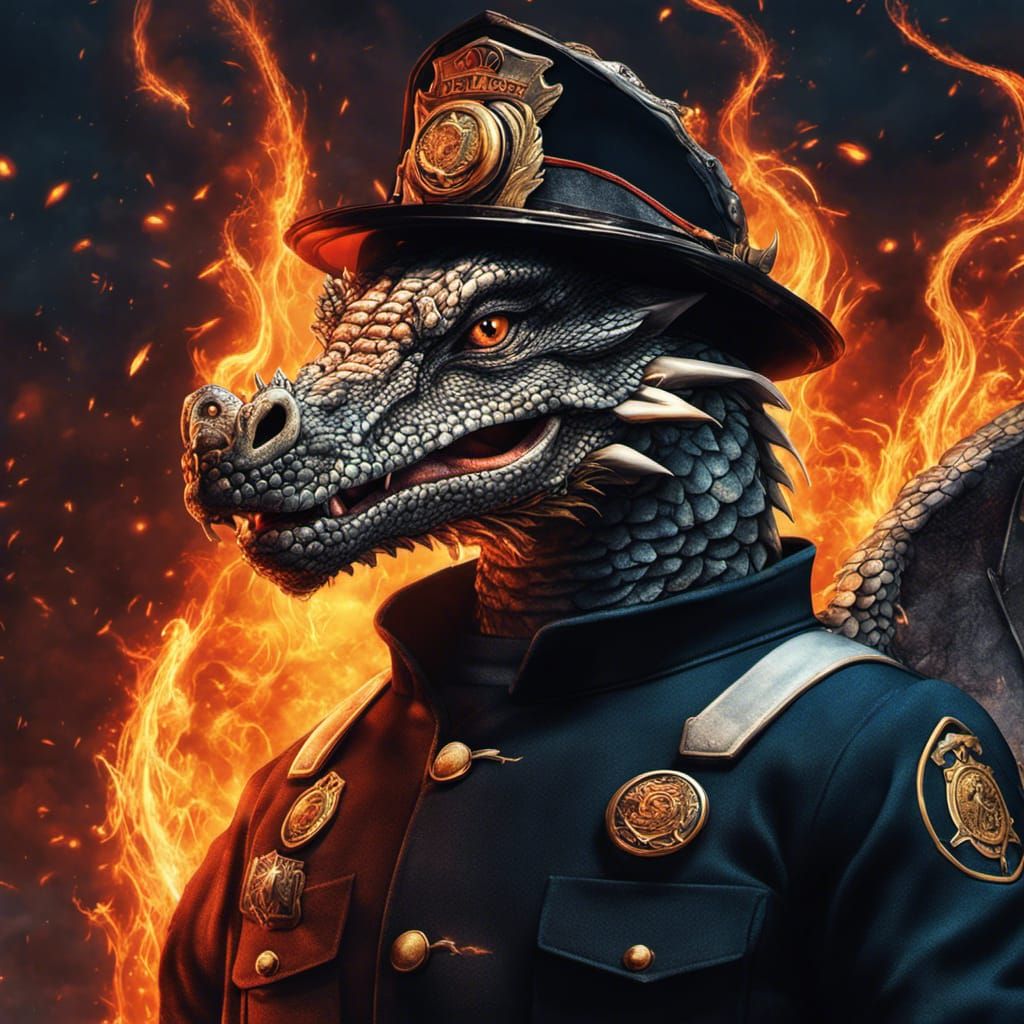 Firefighter Dragon in Graphic Novel Style