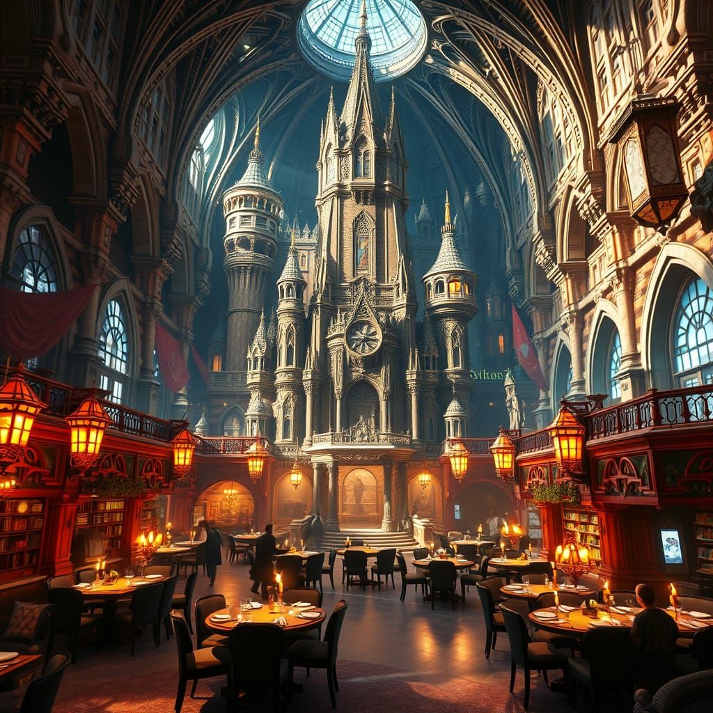 Fantasy Castle Inside Grand Cafe: High Fantasy Art