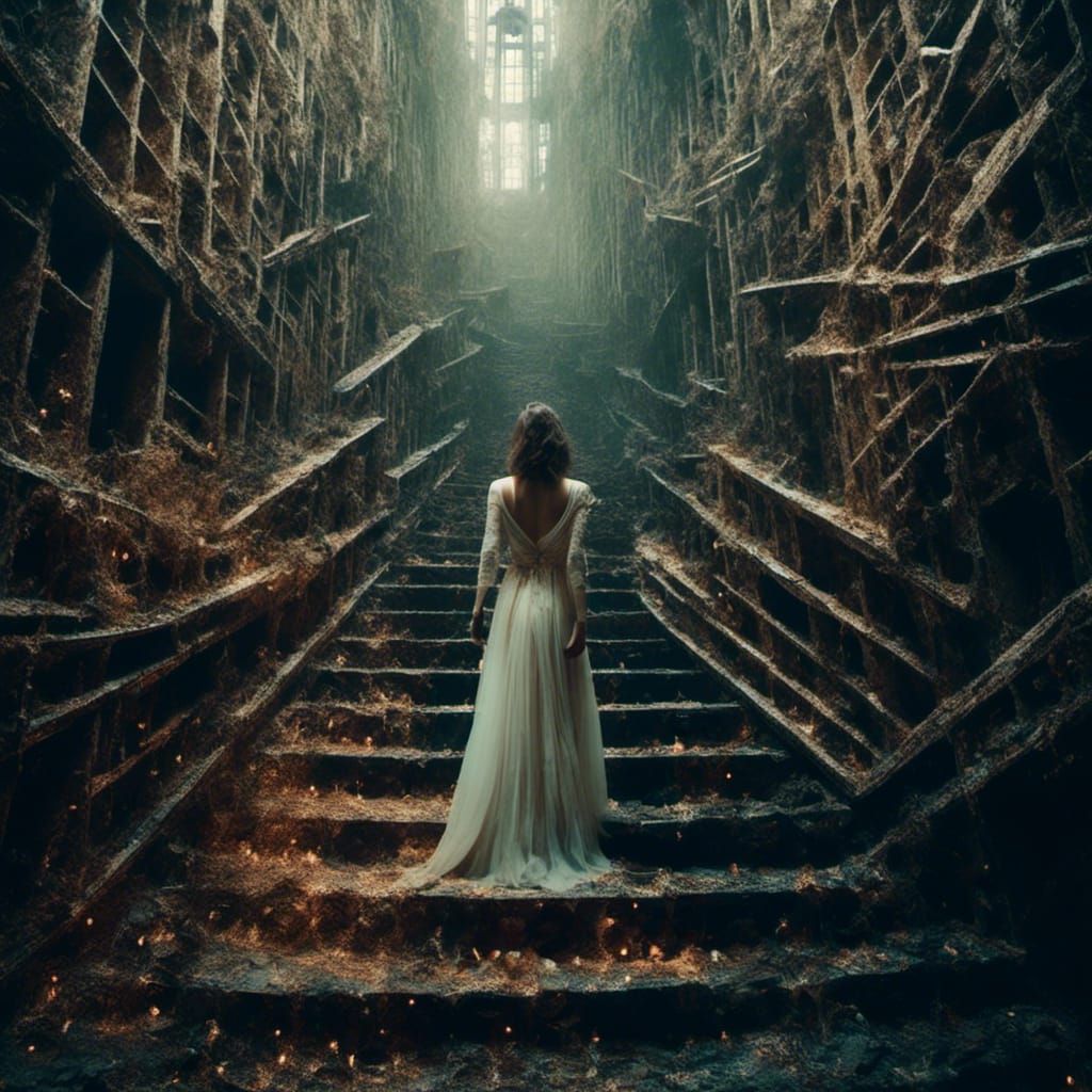 Surreal Woman Navigates Glittering Magical Maze