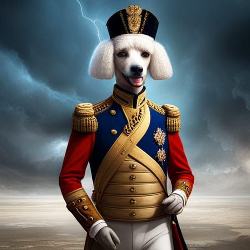 French Poodle as Napoleon in Detailed Painting