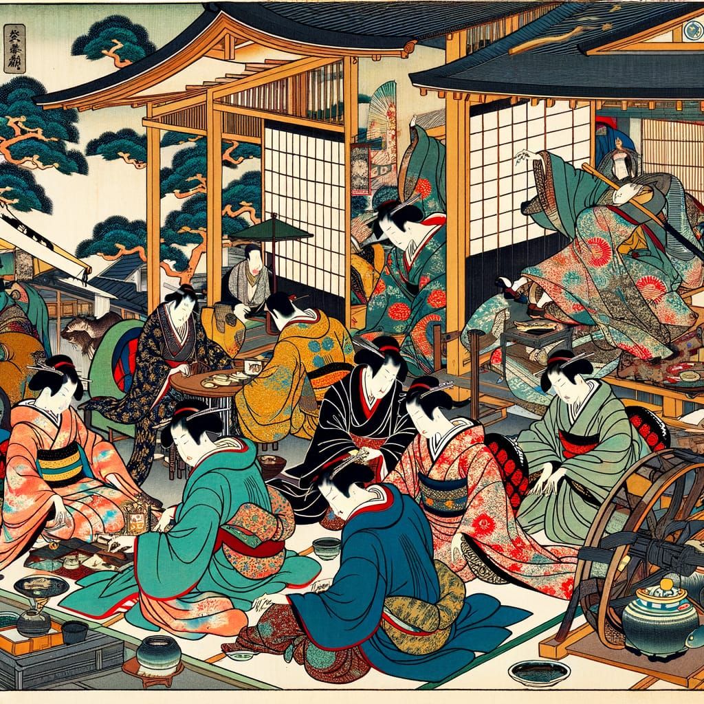 Japanese art painting Edo period in the ukiyo-e style.