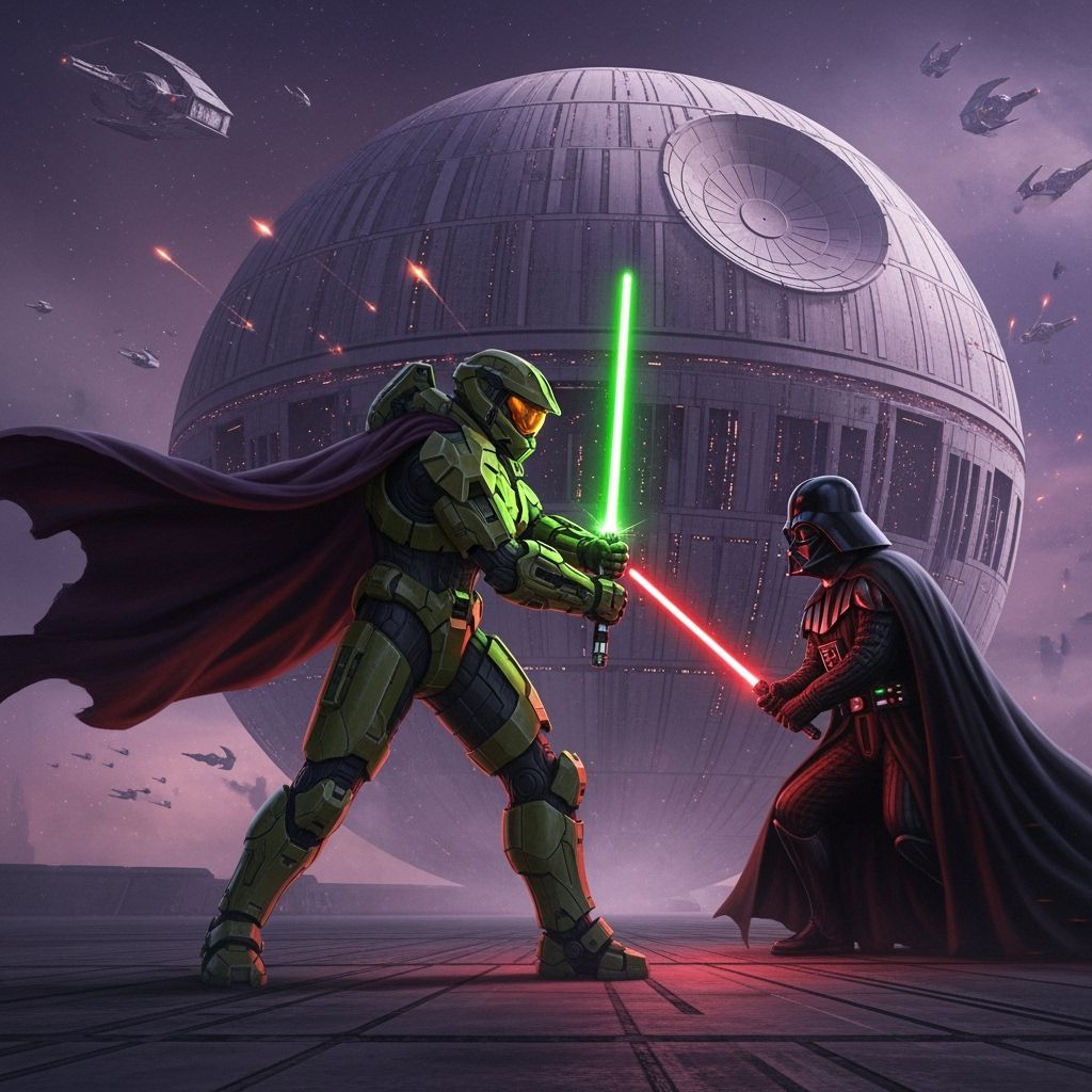 Master Chief Battles Darth Vader with Lightsabers on Death S...