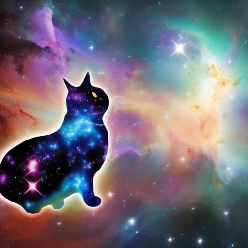 Funny Space-Cat in the starry sky