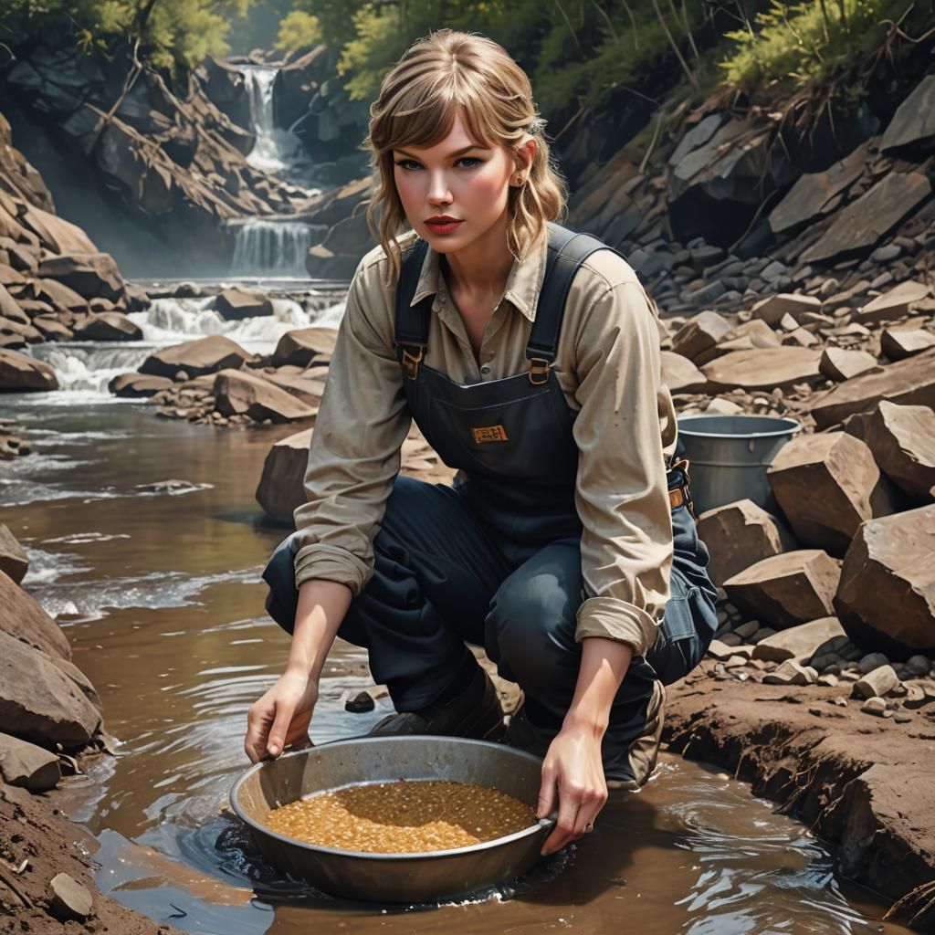 Taylor Swift as Gold Miner, Hyperrealistic