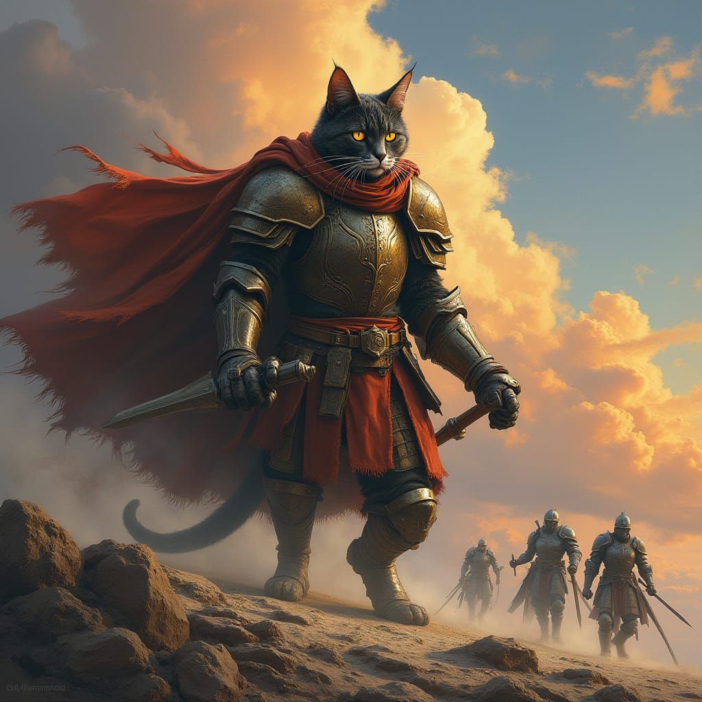 Majestic Medieval Warrior Cats Battle Giant Monsters in a Di...