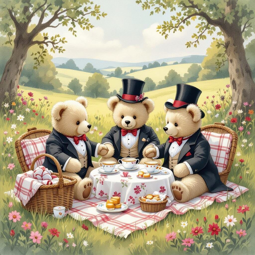 Teddy Bear Ghosts Picnic in English Countryside