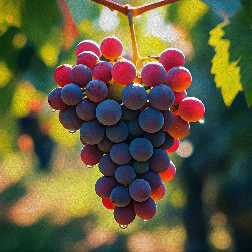 Glistening Purple Grapes in Sun-Drenched Vineyard Oil Painti...
