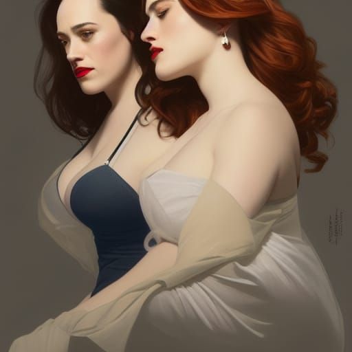 Hayley Atwell and Kat Dennings Portrait in Digital Art Style