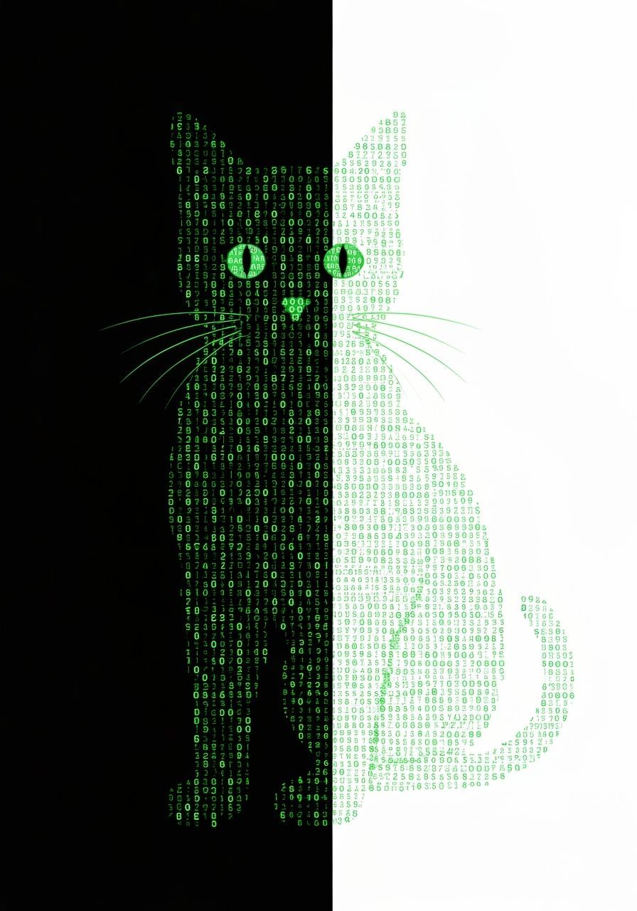 Cyberpunk Cat Made of Glowing Green Code