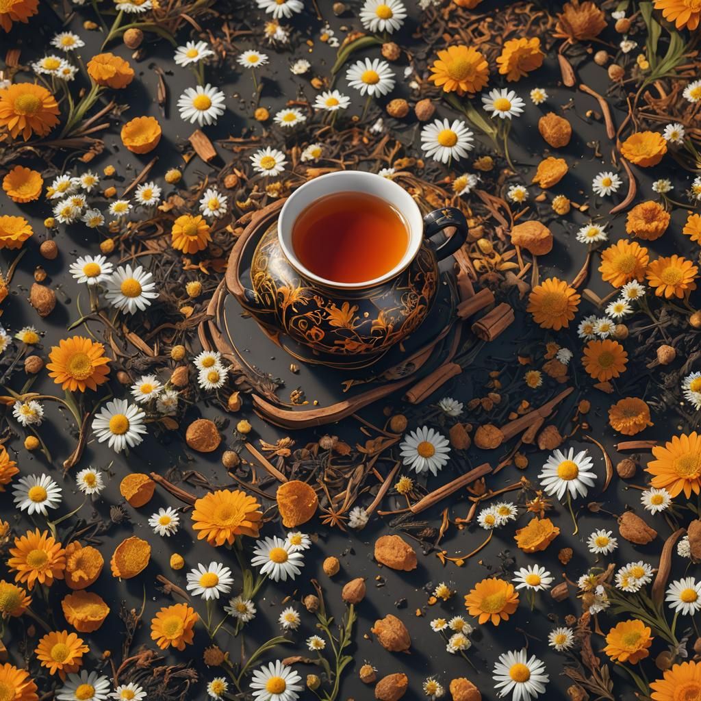 Orange Cinnamon Tea with Chamomile in Matte Painting Style