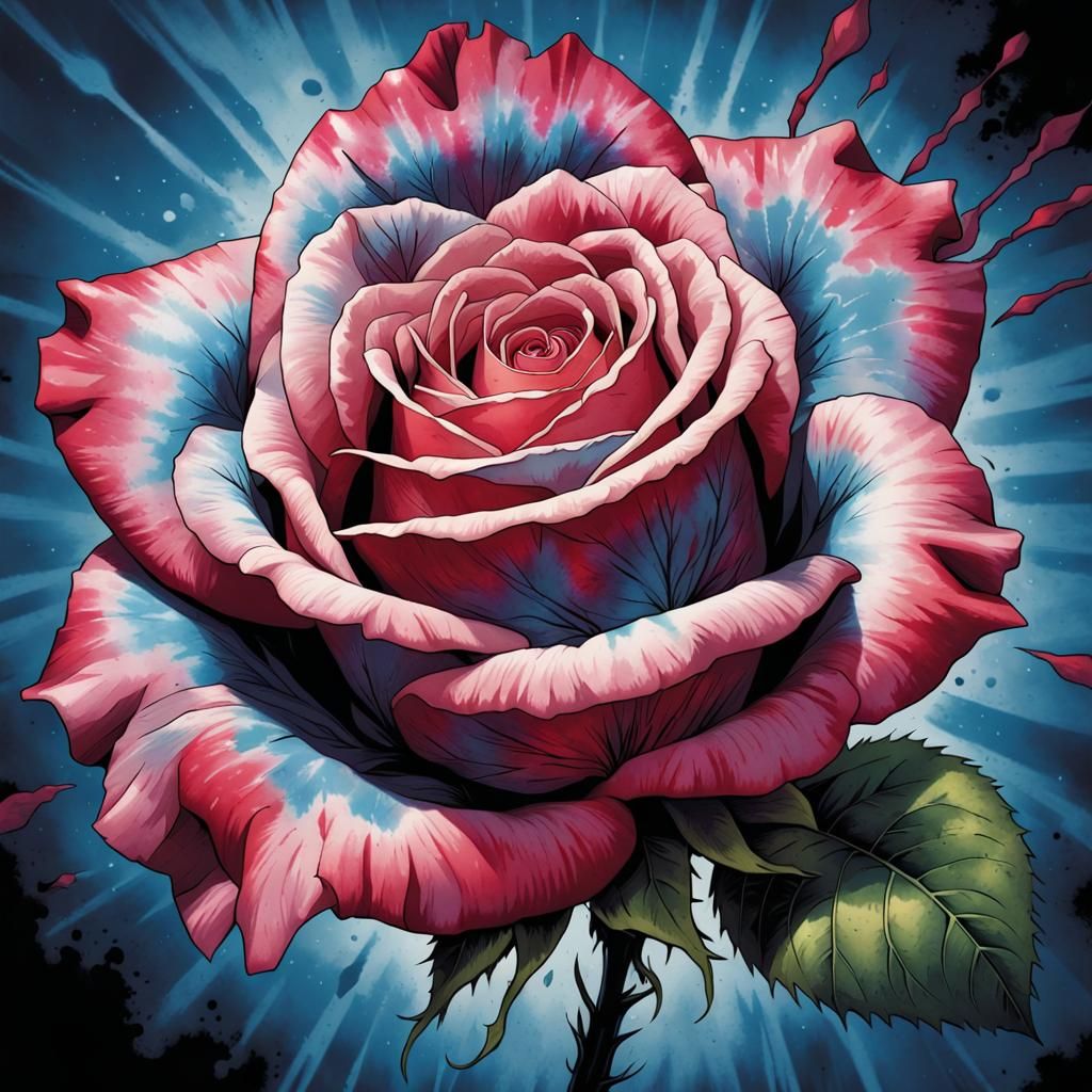 Tie-Dye Rose in Comic Book Art Style