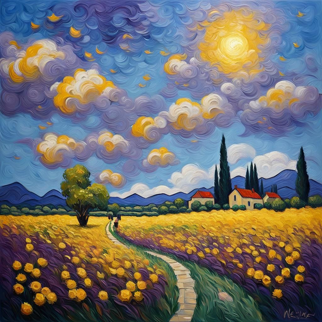 Peaceful Landscape in Van Gogh's Impressionistic Style