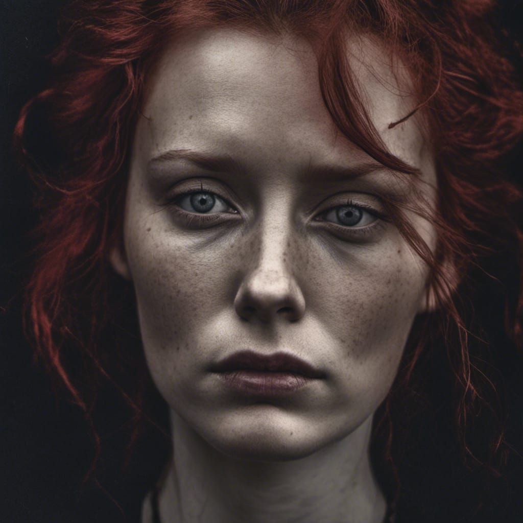 Woman with Red Hair in Chiaroscuro Portrait