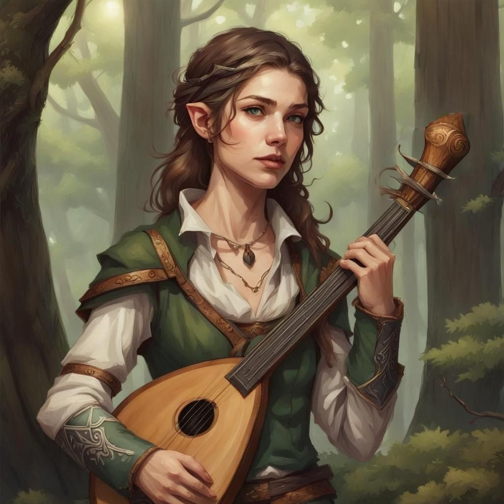Half-Elf Bard in Forest Scene