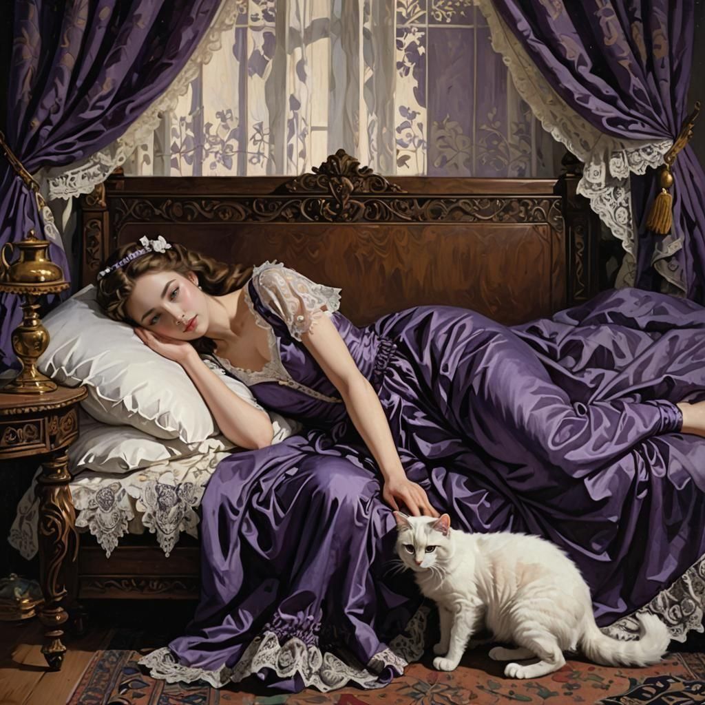 Woman Reclining with Cat in Serene Ambiance