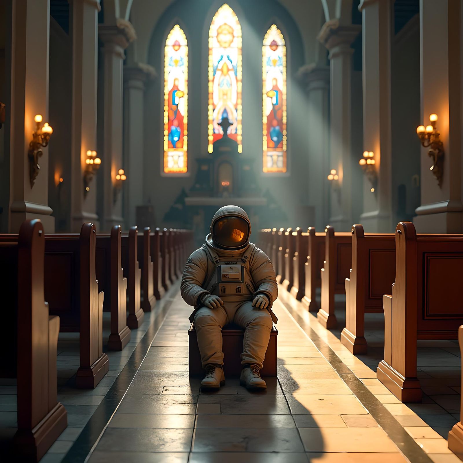 Astronaut in Church: Photorealistic 4K Image